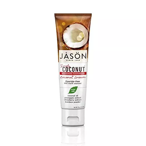 Jason Coconut Whitening Toothpaste - Fluoride-Free, Natural Ingredients, 4.2 oz