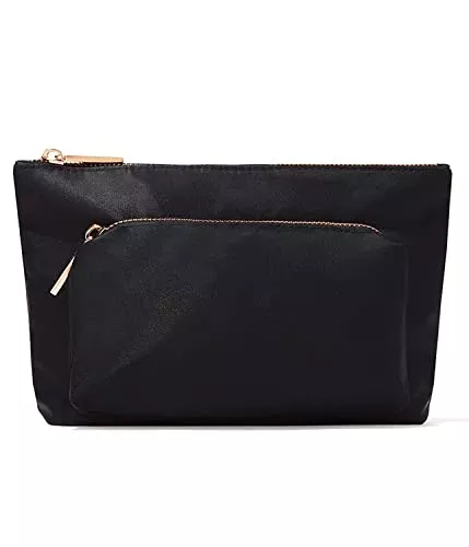 Jillian Dempsey Makeup Bag - Durable, Easy-Clean Nylon, Chic Black & Rose Gold - Medium Size
