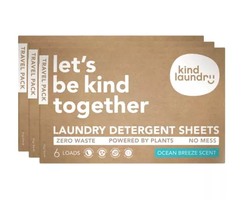 Kind Laundry Detergent Sheets - Powerful Stain Removal, Plant-Based, 18 Loads, Ocean Breeze