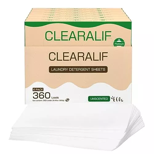 Laundry Detergent Sheets - Powerful Clean, Biodegradable, Lightweight - 360 Loads, Unscented