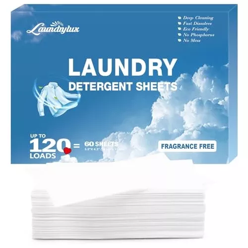 LAUNDRYLUX Laundry Detergent Sheets - Natural Cleaning, Hypoallergenic, Plastic-Free - 120 Loads