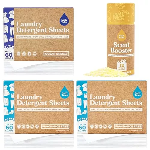 Nativ Tales Laundry Detergent Sheets Kit - Deep Clean, Safe for Sensitive Skin - 60 Sheets Unscented