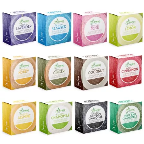 Natural Shampoo Bar Set - Restores Shine, Plant-Based Oils, Biodegradable Packaging - 4 Pack