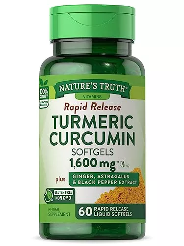 Nature's Truth Turmeric Curcumin Complex - 1600mg Herbal Blend with Ginger, Non-GMO - 60 Softgels
