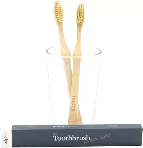 Nudge Bamboo Toothbrushes - Soft Bristles, Durable & Recyclable - Pack of 2