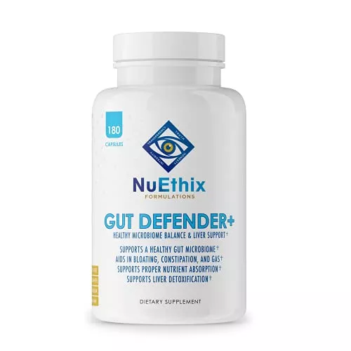 NuEthix Formulations Gut Defender+ Dietary Supplement - Supports Microbiome Balance, 180 Capsules
