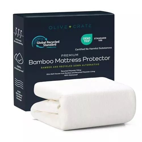 Olive + Crate Waterproof Mattress Protector - Cooling, Hypoallergenic & Washable - Queen Size 90x102