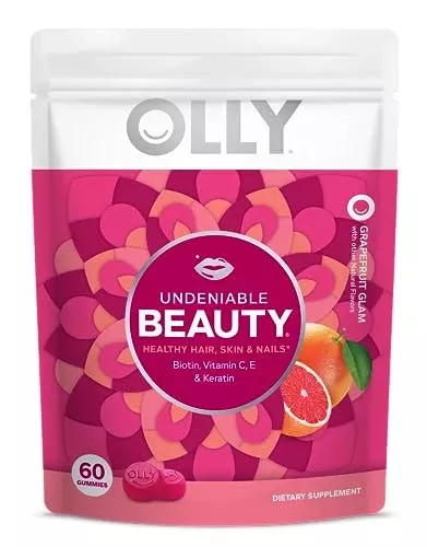 OLLY Undeniable Beauty Gummies - Supports Hair, Skin & Nails, Grapefruit Flavor - 60 Count