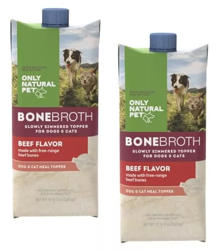 Only Natural Pet Bone Broth Meal Topper - 100% Human-Grade, Free-Range Beef, 2-Pack 11.16oz
