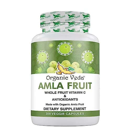 Organic Veda Amla Capsules - Natural Vitamin C for Immunity & Skin, 1500mg - 300 Count