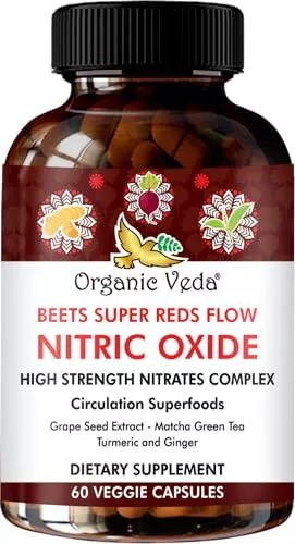 Organic Veda Beet Root Nitric Oxide Capsules - Energy & Circulation Support, 60 Vegan Caps