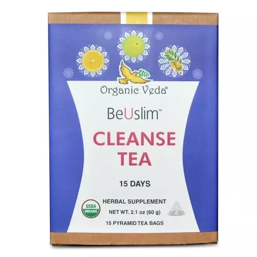 Organic Veda BeUslim Cleanse Tea - Natural Detox & Digestive Support - 15 Herbal Tea Bags