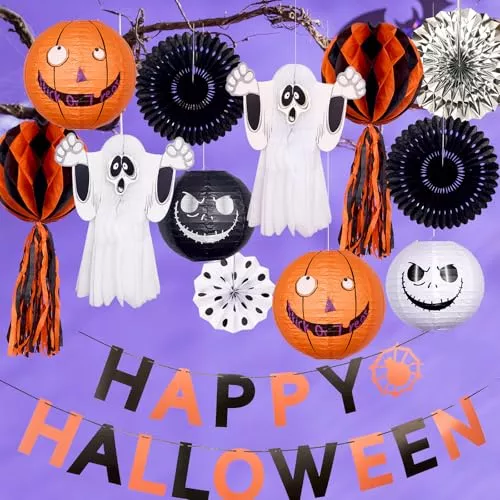 PAPER FAIR Halloween Lanterns Bundle - 3D Designs, Durable & Recyclable, 25pcs Total