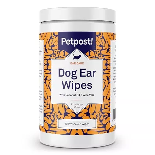 Petpost Dog Ear Cleaner Wipes - Extra Soft Coconut Oil & Aloe Solution, 60 Count