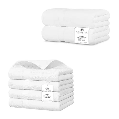 Plush 100% Cotton Towel Set - Highly Absorbent, Quick-Dry, Safe for All Skin Types - 6 Pack