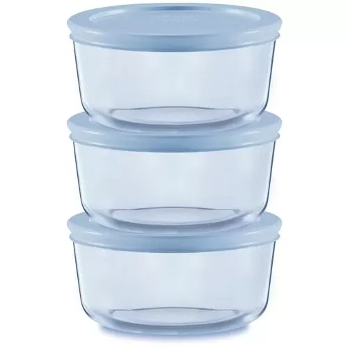 Pyrex Colors Food Storage Containers - BPA-Free, Durable Glass, Compact Nesting, 2-Cup (3-Pack)
