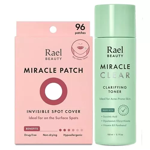 Rael Miracle Bundle - Fast Acne Relief, Pore Refining Toner & Invisible Spot Covers - 96 Count
