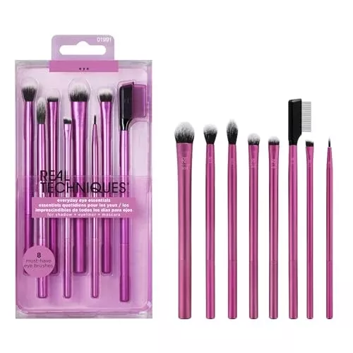 Real Techniques Everyday Eye Essentials Makeup Brush Set - 8 Brushes for All Eye Looks, Vegan