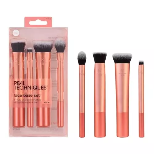 Real Techniques Face Base Makeup Brush Set - Flawless Blending, 100% Cruelty-Free - 4 Piece Kit
