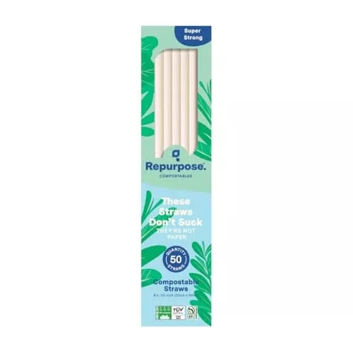 Repurpose Compostable Straws - Plant-Based, Heat Resistant, 300 Count for Events & Daily Use