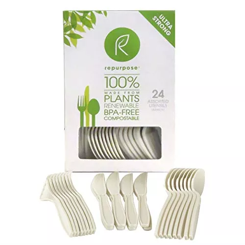 Repurpose Compostable Utensils - Plant-Based, No Plasticizers, 24 Pack of Eco Cutlery