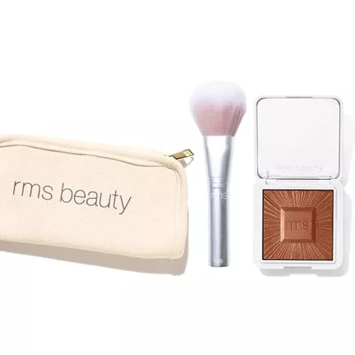 RMS Beauty Makeup Brush Set - Talc-Free Bronzer, Refillable Compact, 2-in-1 Brush Bag