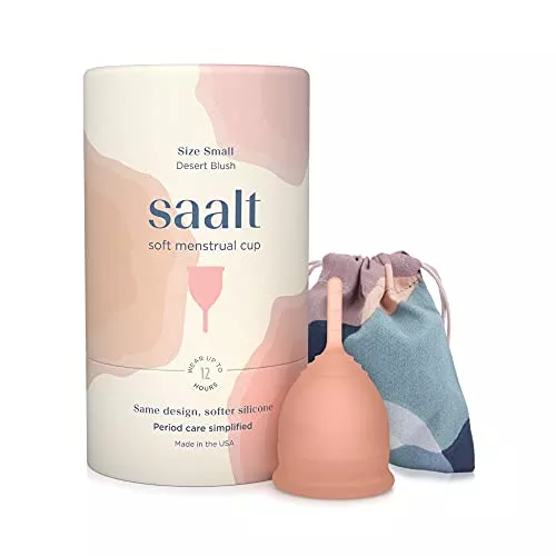 Saalt Soft Menstrual Cup - Comfort for Sensitive Users, Medical-Grade Silicone - Small, Desert Blush