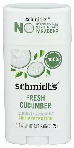 Schmidts Deodorant - Fresh Cucumber Scent, Certified Organic, No Animal Testing - 2.65oz