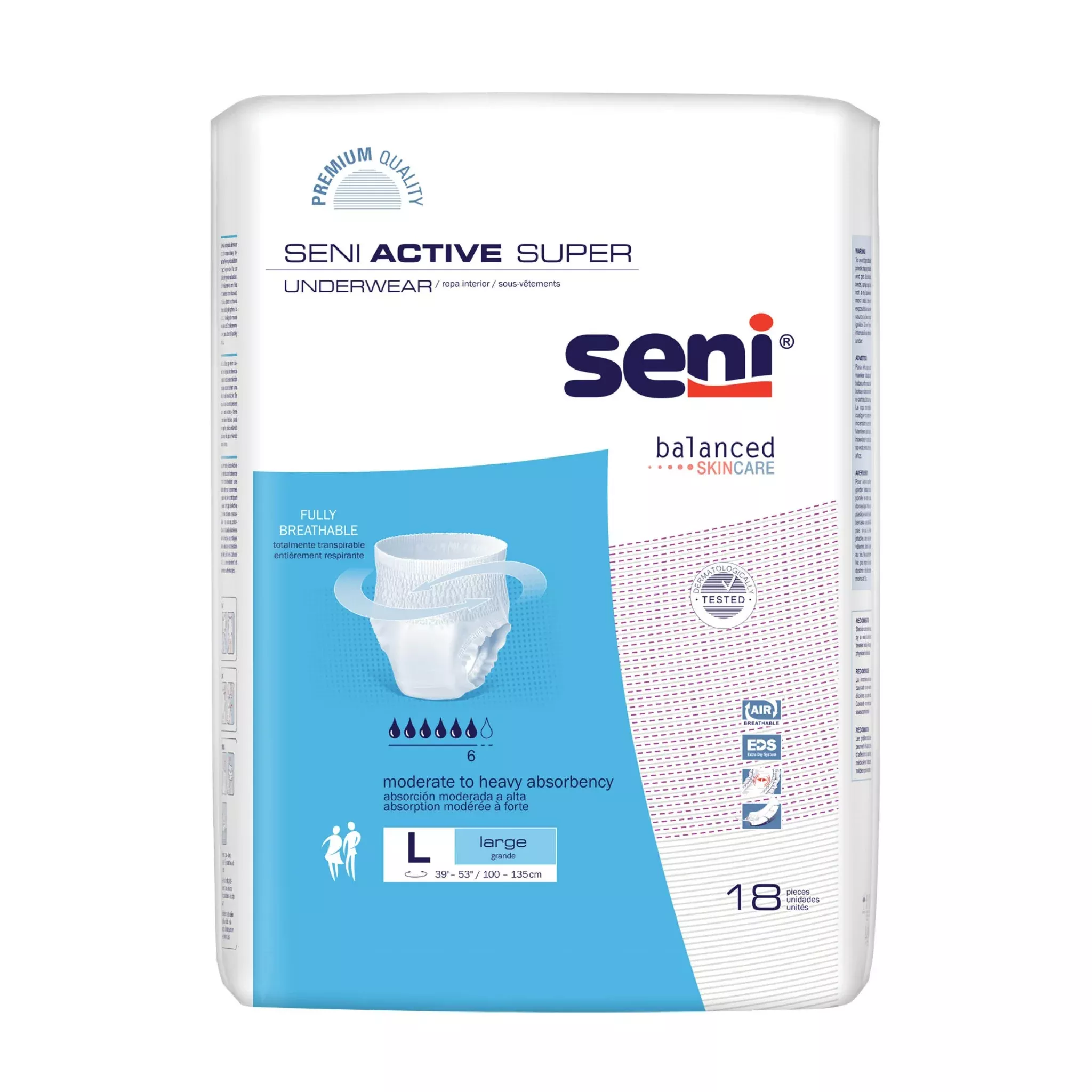 SENI ACTIVE SUPER PULL UP UNDERWEAR LARGE- 39"-53"- Pack of 18