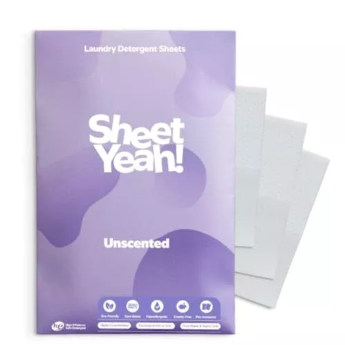 Sheet Yeah! Laundry Detergent Sheets - Powerful, Hypoallergenic Formula, Unscented - 20 Sheets