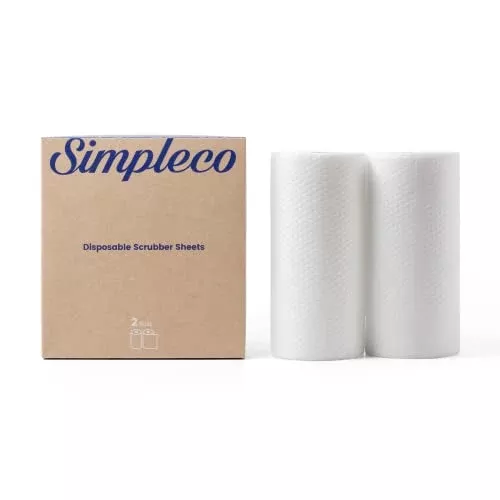 Simpleco Cleaning Sponge - Plant-Based, Biodegradable, Double-Sided Power - 2-Roll Set