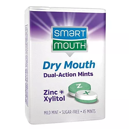 SmartMouth Breath Freshener Mints - Dual-Action with Xylitol, Zinc for Dry Mouth - 45 Pieces
