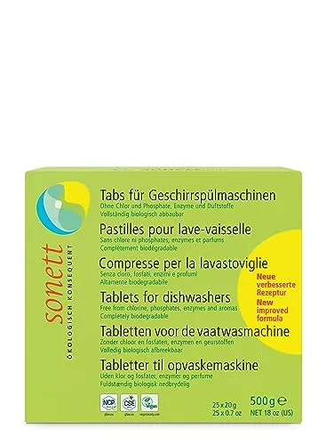Sonett Dishwasher Detergent Tablets - Deep Clean, 100% Biodegradable, Vegan - 25 Count