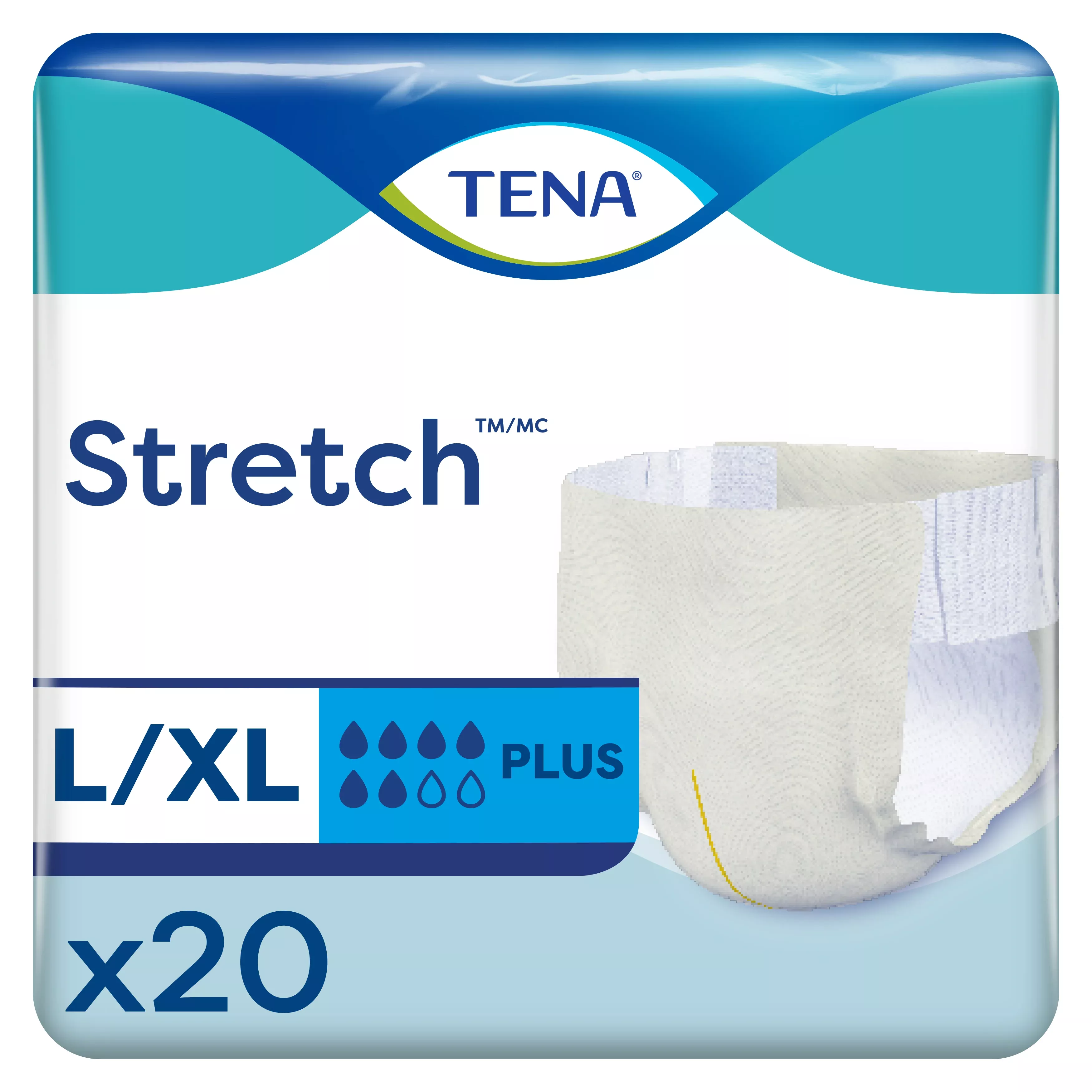 TENA Stretch Plus Incontinence Brief, Moderate Absorbency, Unisex, Large/X-Large- Package of 20