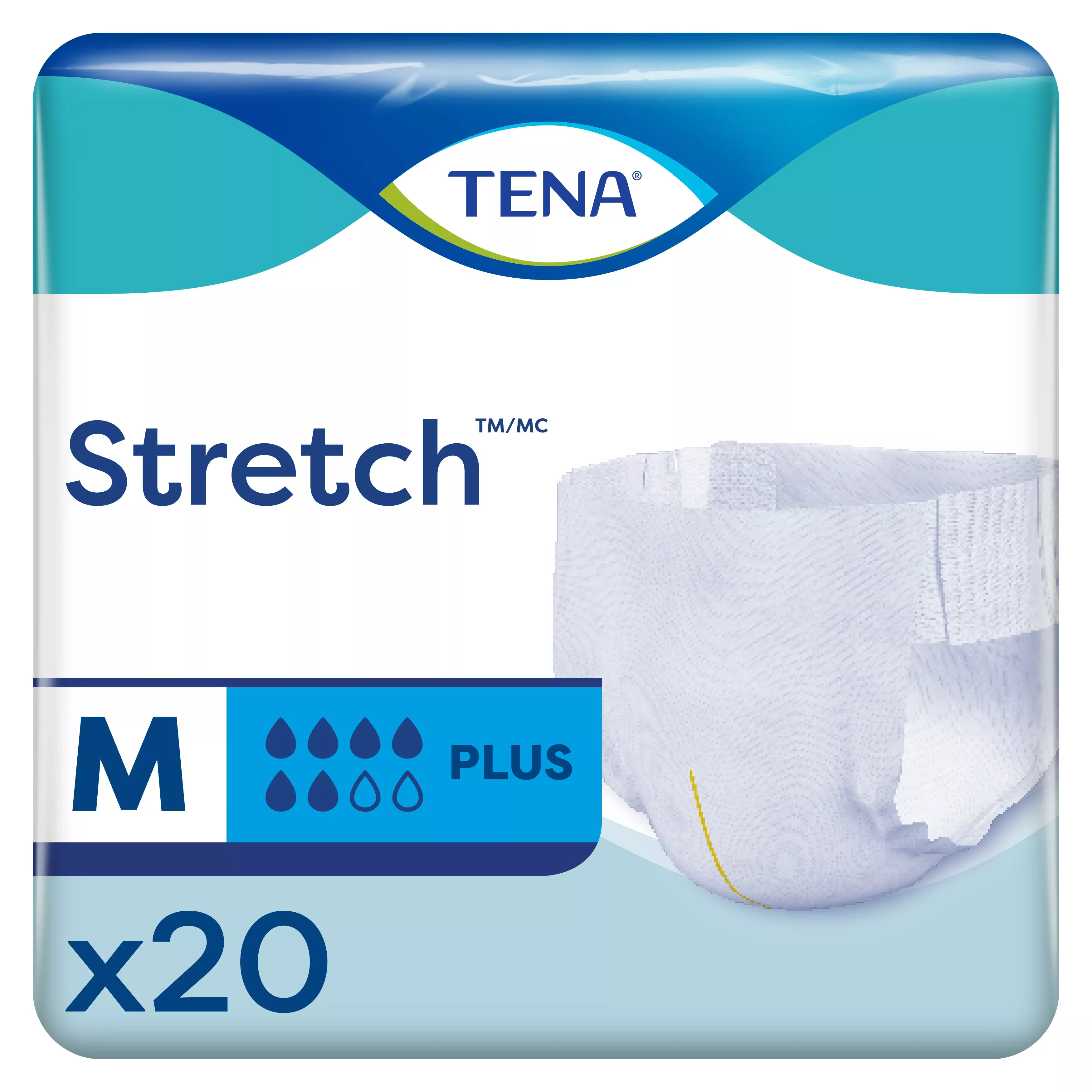 TENA Stretch Plus Incontinence Brief, Moderate Absorbency, Unisex, Medium/Regular- Package of 20