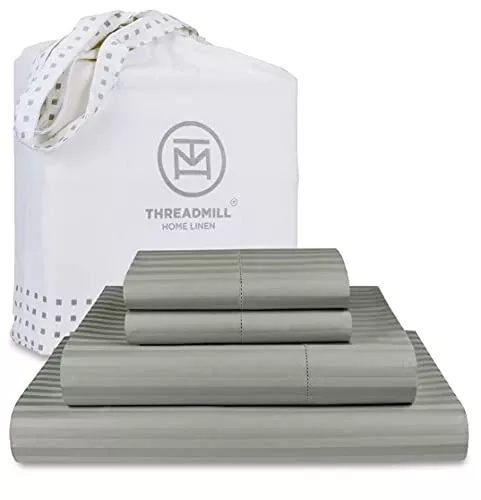 Threadmill 600 Thread Count Fitted Sheet Set - Soft, Breathable 100% Cotton, Moonrock Grey