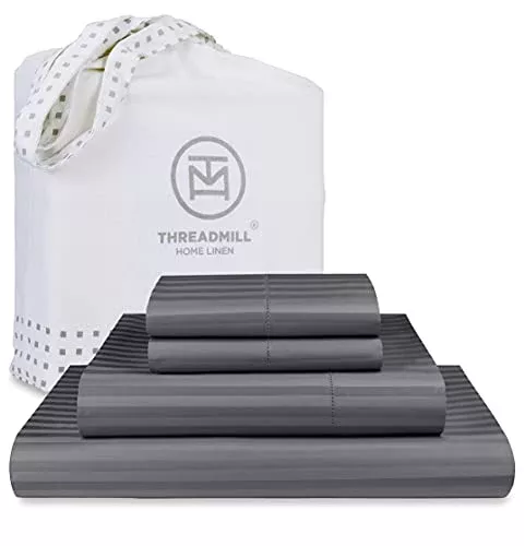 Threadmill 600 Thread Count Fitted Sheet Set - Soft, Breathable, OEKO TEX Certified, Dark Grey