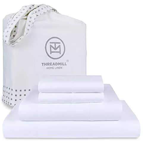 Threadmill King Size Bed Sheet Set - 1000 Thread Count, Soft Supima Cotton, Deep Pocket - White