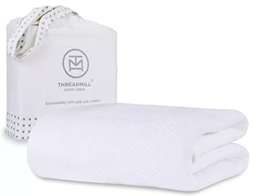 Threadmill Luxury Cotton Throw Blanket - Soft, Breathable, Oeko-Tex Certified - 106x92 inches, White