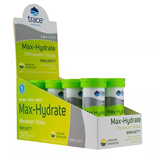 Trace Minerals MAX Hydrate Immunity - Immune Support, Electrolyte Boost, Lemon Lime - 80 Tablets