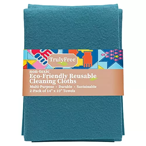 Truly Free Cleaning Cloth - Super Absorbent, Durable, Washable, 2 Pack, 14x10”