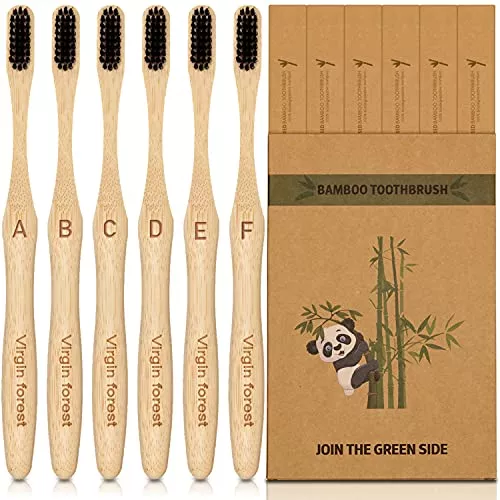 Virgin Forest Bamboo Toothbrush - Activated Charcoal Bristles, U-Shaped Design, 6-Pack