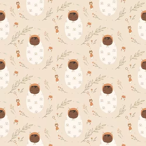 Waterleaf Paper Co. Dissolvable Gift Wrap - 100% Biodegradable, Cocoa Baby & Fox Design - 4 Sq Ft