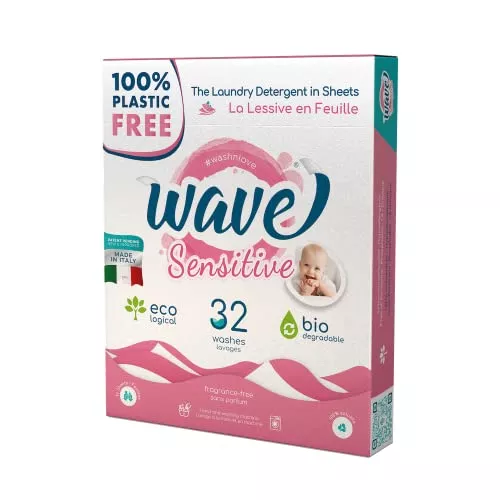 Wave Laundry Detergent Sheets - Powerful, Fragrance-Free, 100% Plastic-Free - 64 Loads