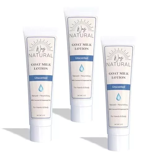 Way Natural Goat Milk Lotion - Moisturizing Relief for Dry Skin, Real Goat Milk - 3 (2oz) Tubes