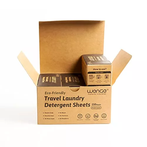 Wenge Travel Detergent Sheets - Gentle on Skin, Plastic-Free, 150 Lightweight Sheets