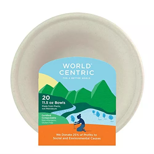 World Centric Compostable 11.5oz Bagasse Bowl - Soak Proof, 100% Biodegradable - 20-Pack