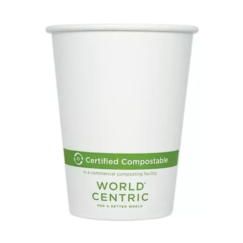 World Centric Compostable Cups - Plant-Based Bio-Lining, 12oz for Hot Beverages - 1000/Carton