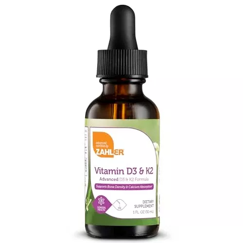 Zahler Vitamin D3 K2 Drops - Supports Bone Density & Calcium Absorption, Liquid, 1 Fl Oz