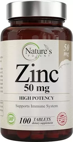 Zinc Supplement | 50mg High Potency, Immune Support, 100 Tablets